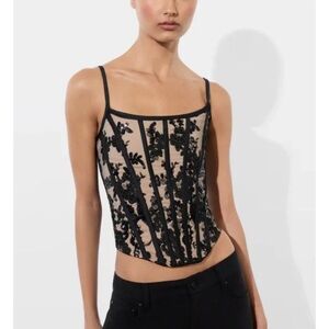NWT ALICE + OLIVIA Lace Corset Top Black Nude Mesh Sequin Bustier